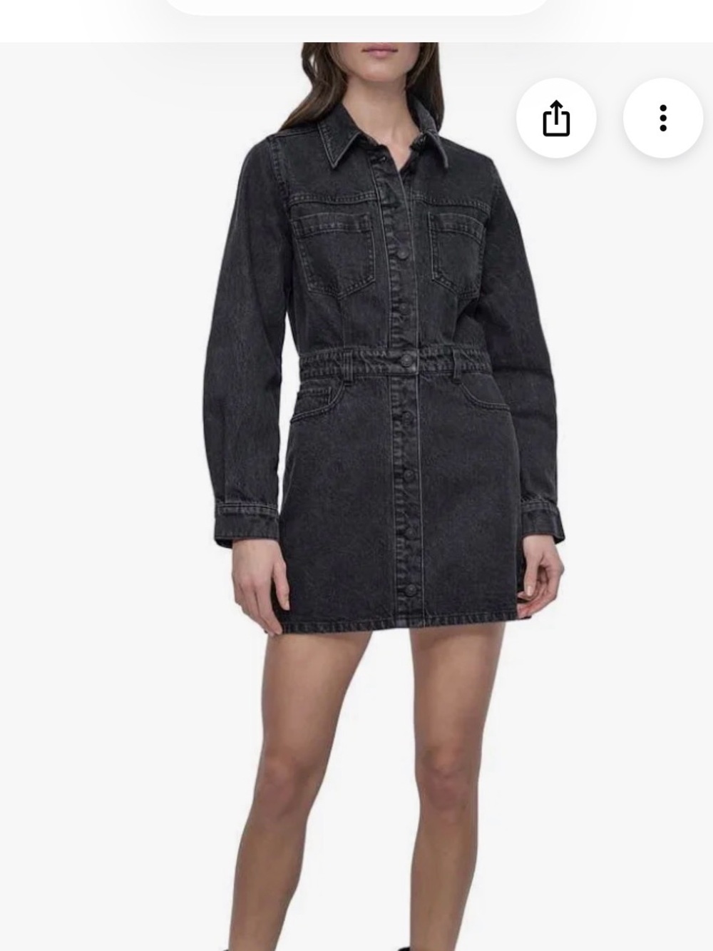 DKNY New With Tags Button-Front Washed Black Denim Shirt Dress size M